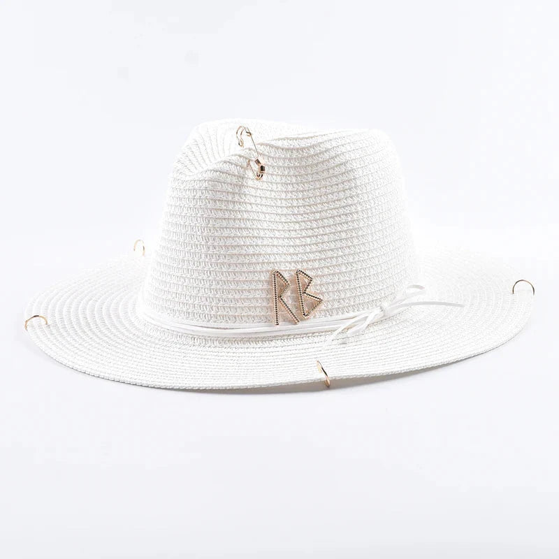 Unisex Metal Letter Straw Panama Hat FitiqueFit