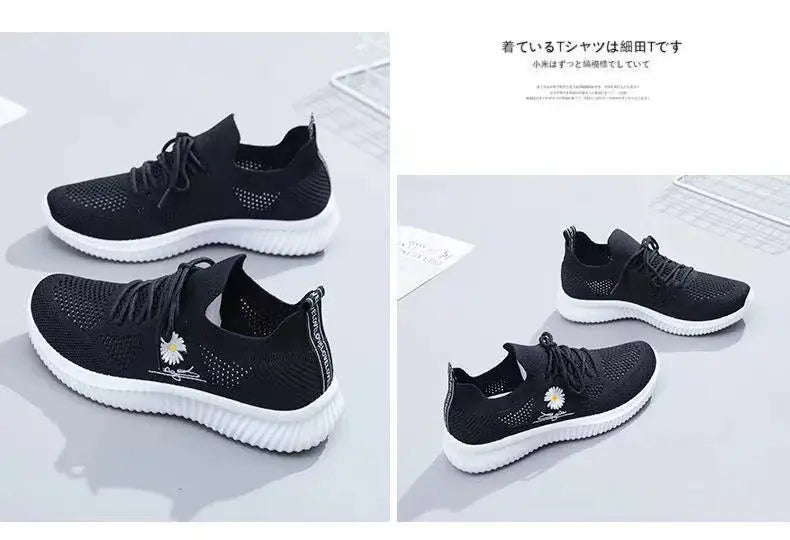 Summer Small White Shoes for Women's Casual Flying Knitted Shoes Comfortable Soft Sole Breathable Running Students' Shoes NovaCart