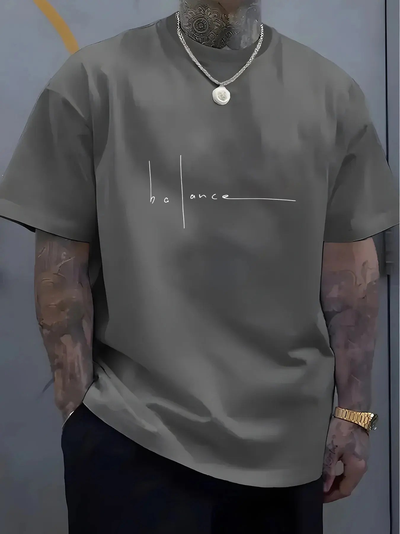 Men's summer 100% pure cotton fashionable casual sports loose trend balance letter print round neck short sleeved T-shirt top NovaCart