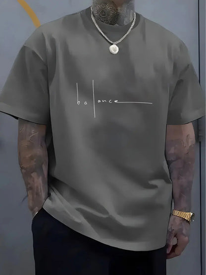 Men's summer 100% pure cotton fashionable casual sports loose trend balance letter print round neck short sleeved T-shirt top NovaCart