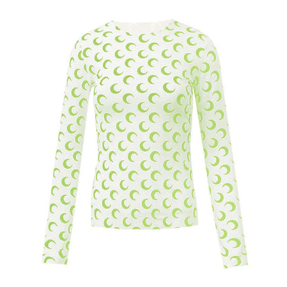 Woman Clothes Korean Moon Print Long Sleeve T-Shirt Fashion Casual Layered Sun Protection Top Ice Silk Basic Tee Spring Autumn NovaCart