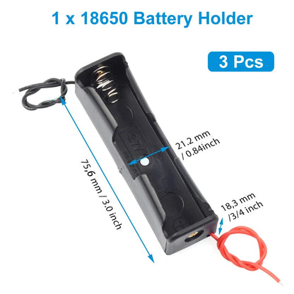 3pcs 18650 Battery Holder with Wire 3.7V,7.4V, 11.1V, 14.8V 18650 Battery Holder Box for Battery storage charging Pi-Mart