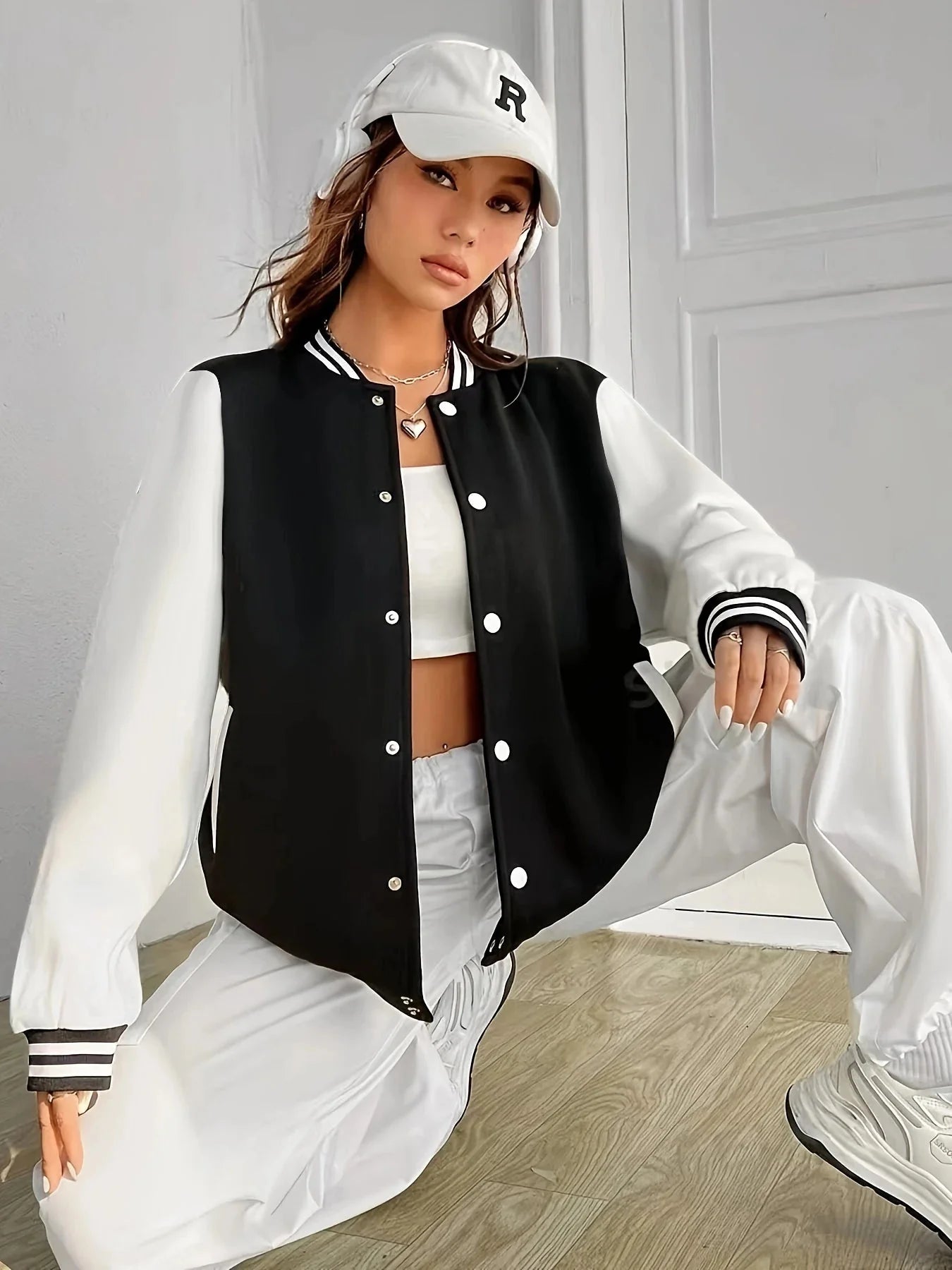 Women’s Oversize Solid Color Baseball Jacket FitiqueFit