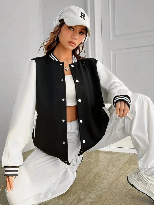 Women’s Oversize Solid Color Baseball Jacket FitiqueFit
