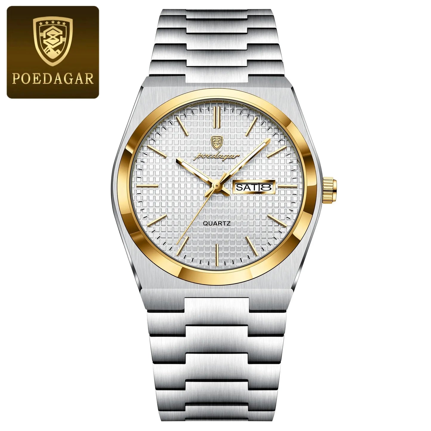 POEDAGAR Top Exquisite Male Watch Stainless Steel Waterproof Luminous Fashion Quartz Men's Watches Date Week Wristwatch For Men NovaCart