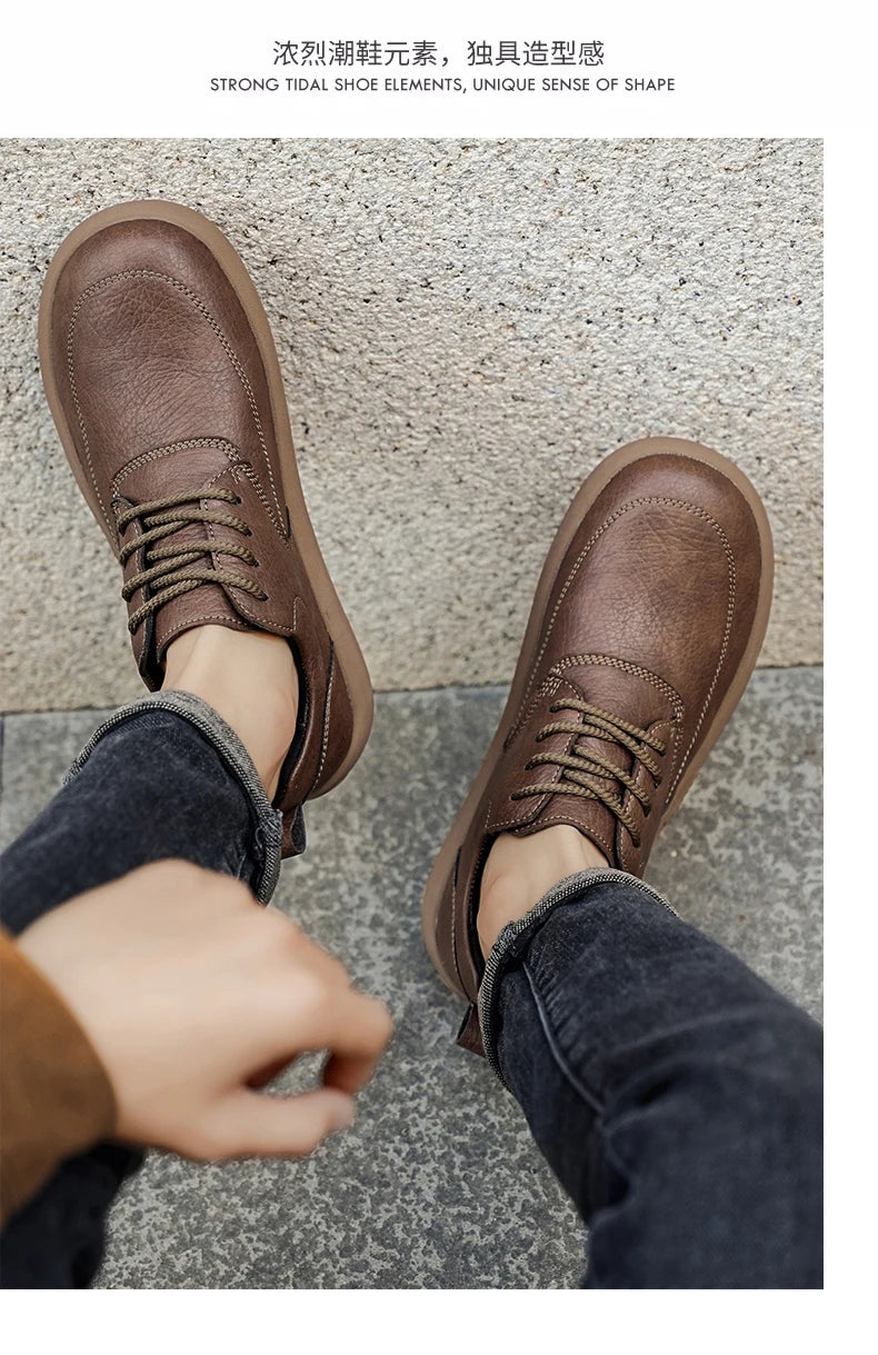 Shoes for Men Male Sneakers Leather Shoes Round Toe Apring and Autumn Wear-resistant Return To The Ancients Loafers All-match NovaCart