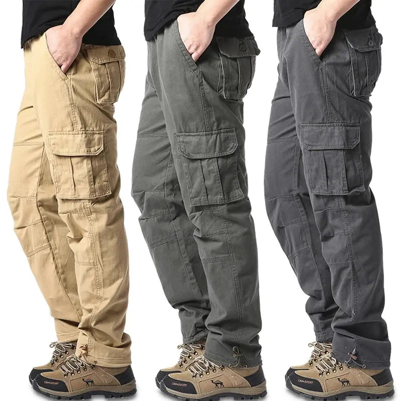 Large Pocket Loose Overalls Men's Outdoor Sports Jogging Tactical Pants Elastic Waist Pure Cotton Casual Work Pants NovaCart