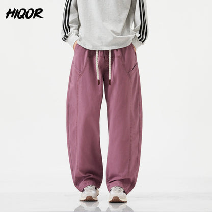 HIQOR High Quality 100% Cotton Work Pants Men Casual Straight Trousers Y2K Man Plus Size Cargo Pants Fashion Solid Workout Pants NovaCart