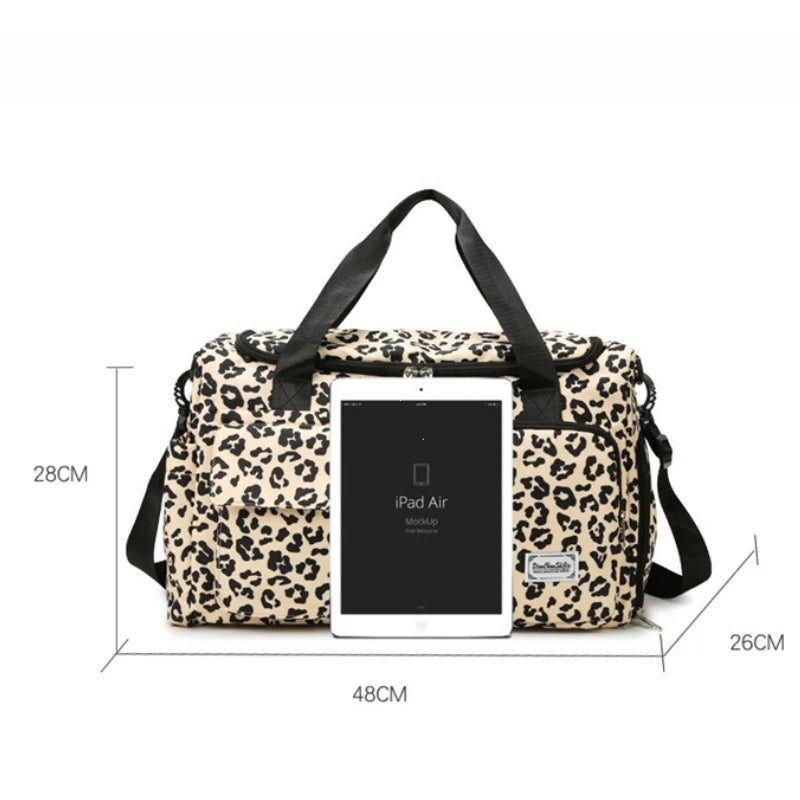 Classic Leopard Print Large Capacity Leisure Luggage Bag with Multiple Pockets and Shoe Compartment Sports Fitness Travel Bag NovaCart