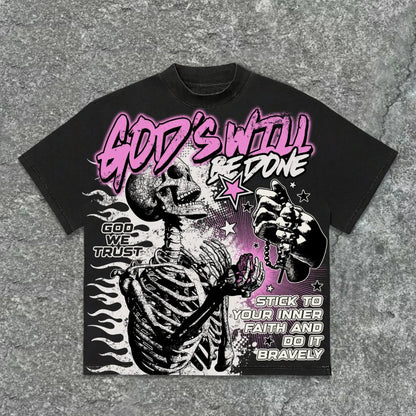 The 2025 3d Tshirt God's Will Skull Retro Pattern T-shirt Printed Graphic Men And Women Y2K Oversized T-shirt Street Wear NovaCart
