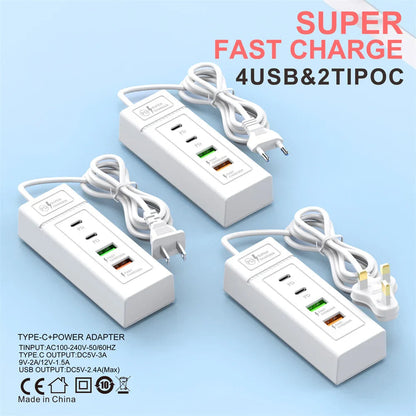 Multi Ports USB C Charger Power Strip PD Type C Fast Charging Wall Charger Socket Quick Charge 3.0 EU/US/UK Plug Power Adapter Pi-Mart
