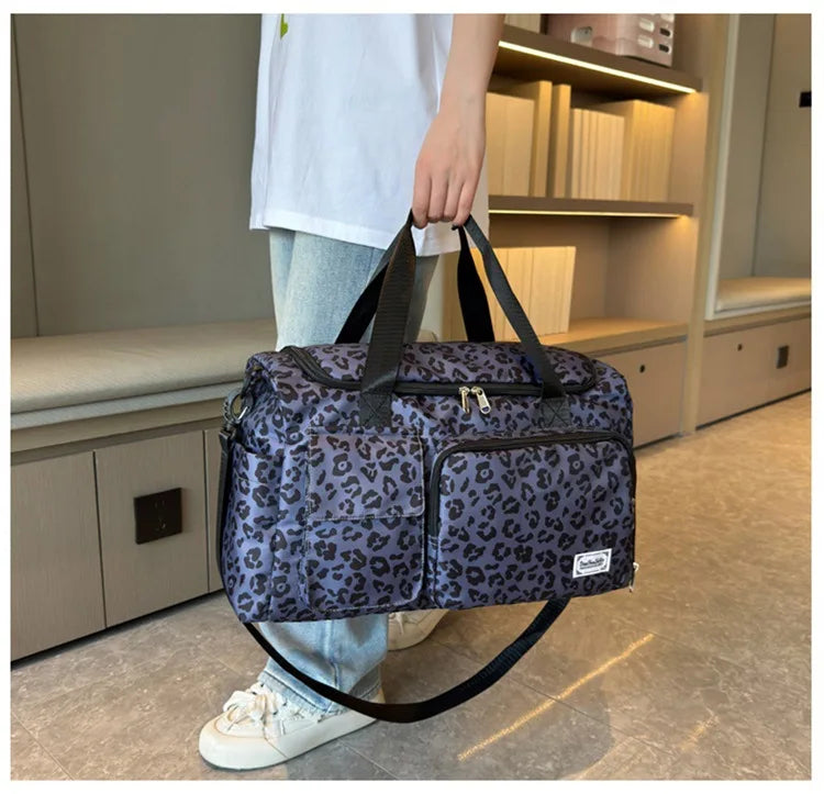 Classic Leopard Print Large Capacity Leisure Luggage Bag with Multiple Pockets and Shoe Compartment Sports Fitness Travel Bag NovaCart