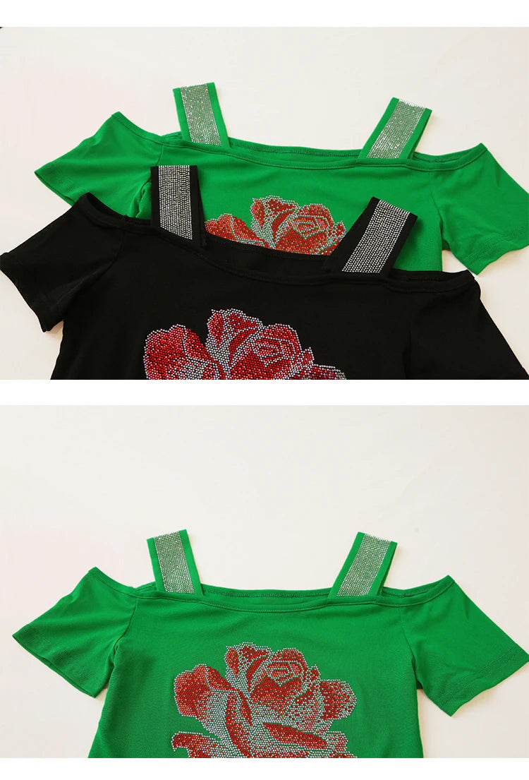 M-3XL Summer European Women's Clothes High Quality T-Shirt Luxury Hot Diamonds Design Slim Tees Sexy Girls Streetwear Tops NovaCart