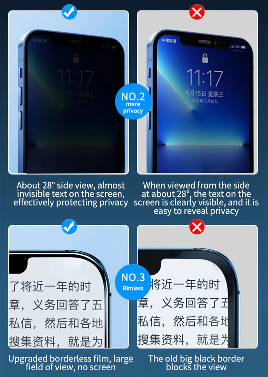 1-4Pcs Privacy Screen Protector for iPhone 14 13 11 12 Pro Max Mini 8 Plus Anti-spy Protective Glass for iPhone 15 16 17 XS MAX NovaCart