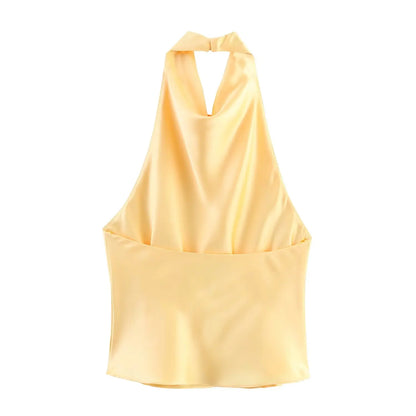 Sexy Elegant Halter  Backless High Solid Halter Neck Tops