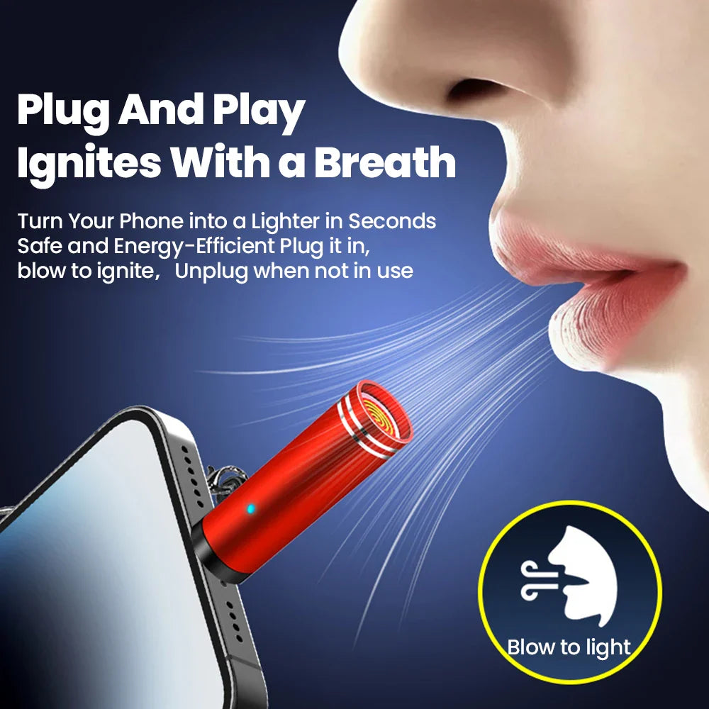 Mini Type C Mobile Phone Cigarette Lighter Air Blowing Cigarette Lighter Outdoor Safety USB C Lighter Adapter For iPhone 17 Pro Pi-Mart