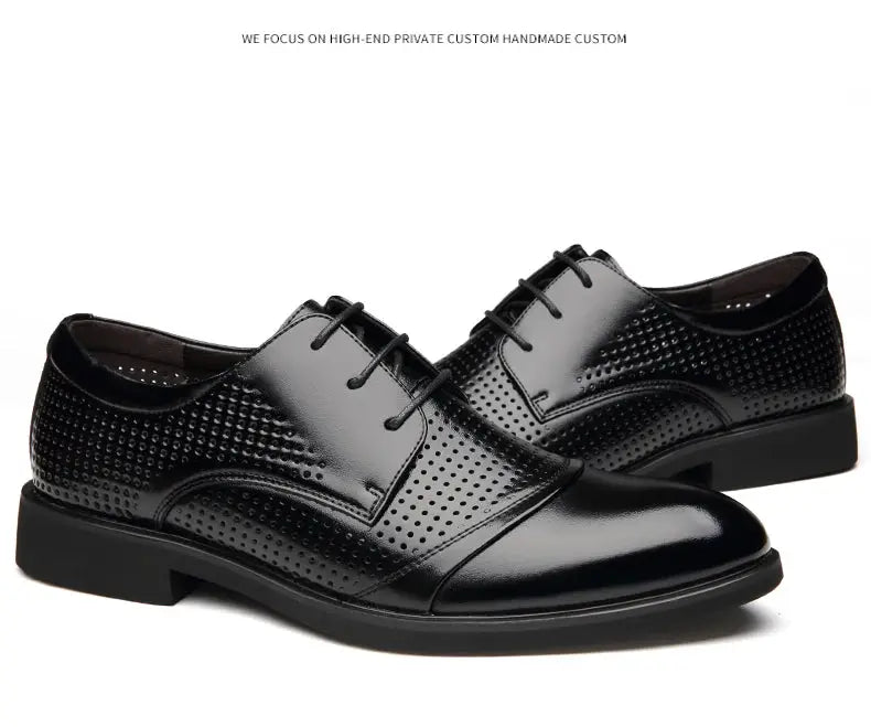 Flat / 6CM Genuine Leather Men Formal Elevator Shoes Wedding Business Height Increase Lift Shoes Invisible Summer Hollow Wedding NovaCart