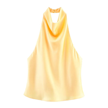 Sexy Elegant Halter  Backless High Solid Halter Neck Tops