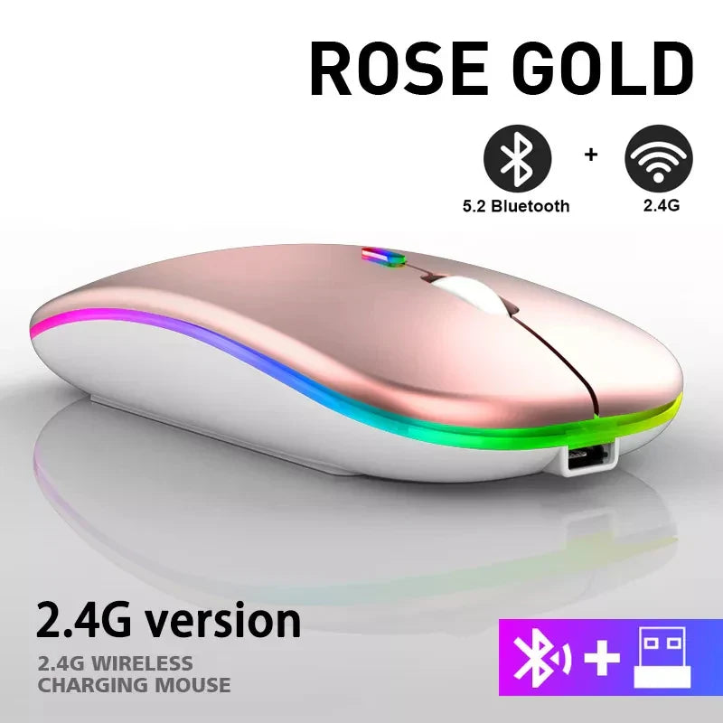 Rechargeable Bluetooth Wireless Mouse with 2.4GHz USB RGB 1600DPI Mouse for Computer Laptop Tablet PC Macbook Gaming Mouse Gamer Pi-Mart