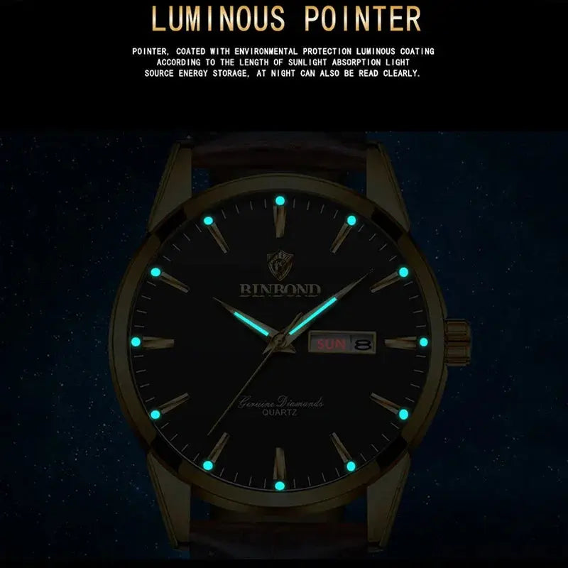 BINBOND Top Luxury Brand Fashion Watch For Men Waterproof Clock Man Date Quartz Wrist Watches Leather Strap Business Man Watch NovaCart