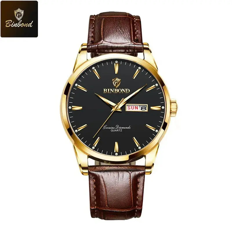 BINBOND Top Luxury Brand Fashion Watch For Men Waterproof Clock Man Date Quartz Wrist Watches Leather Strap Business Man Watch NovaCart