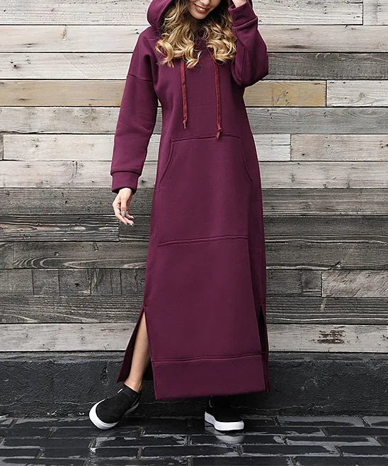 Hoodies Dress For Women Fashion 2025 Hem Lace-up Midi Robe Hooded Long Dress Autumn Winter Warm Casual Loose Sweatshirt Vestidos NovaCart