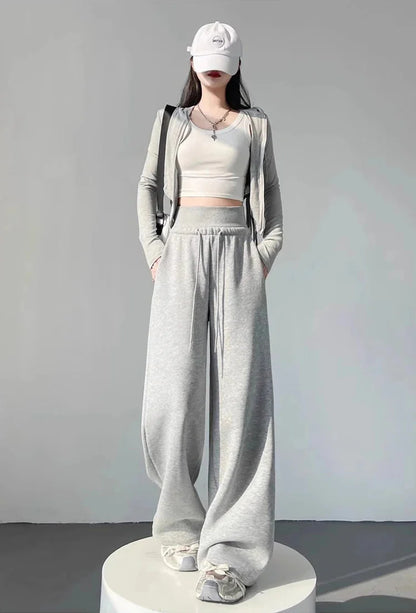 Gray High-Waist Loose Wide-Leg Straight Pants Women FitiqueFit