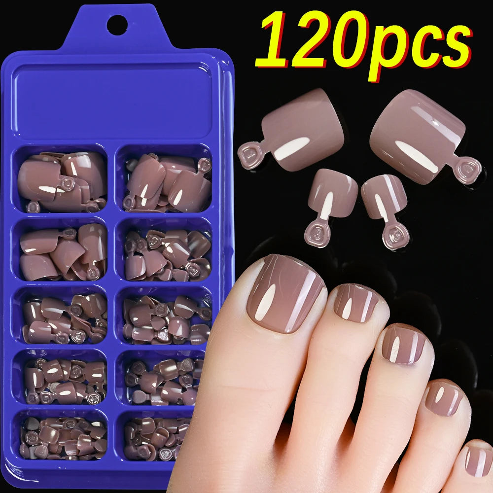 120Pcs 9-Colors French Fake Toenails Summer Short Sqaure Press On Toe Nails Tips Glossy Nude/Pink/Brown Full Cover False Toenail NovaCart