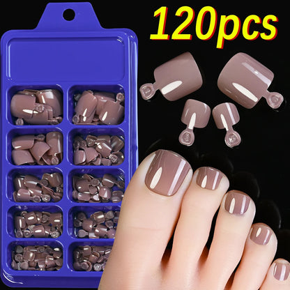 120Pcs 9-Colors French Fake Toenails Summer Short Sqaure Press On Toe Nails Tips Glossy Nude/Pink/Brown Full Cover False Toenail NovaCart