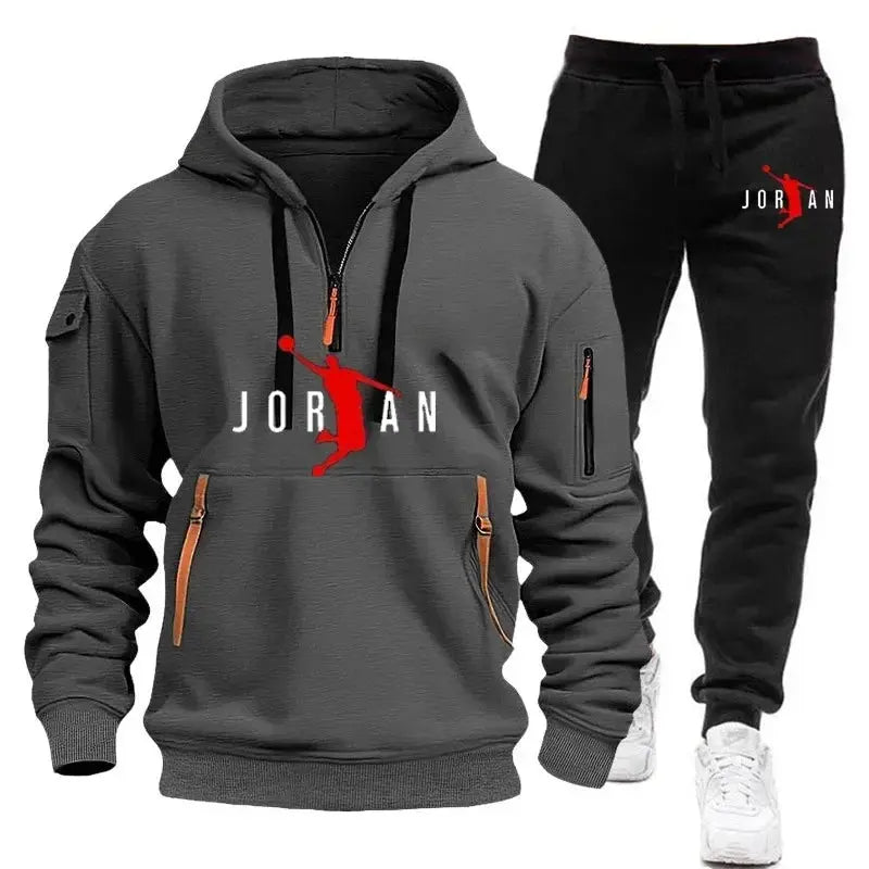 Men 2025 Autumn Winter Printed Blazer and Tracksuit Pants Set Casual Jogging Sportswear for Outdoor Activities and Street Fashio NovaCart