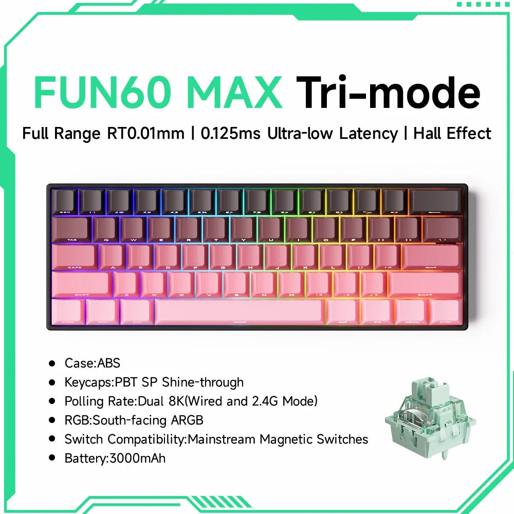 Akko MonsGeek FUN60 Mechanical Keyboard Magnetic Switch 60% Gaming Keyboards Rapid Trigger 0.01mm 8K ARGB HE/TMR Custom Keyboard Pi-Mart