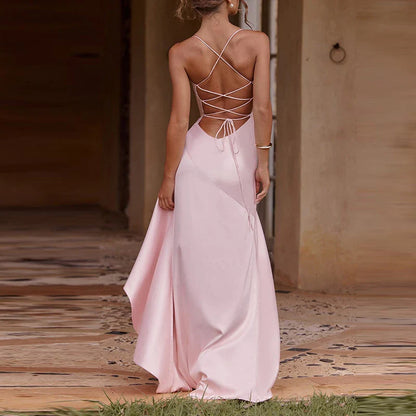 Banquet Luxury Irregular High Waist Sleeveless Satin Dress
