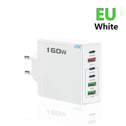 160W USB C Charger Fast Charging PD QC3.0 Wall Charger Adapter For iPhone 16 Samsung S24 Xiaomi Huawei Multi Ports Phone Charger Pi-Mart