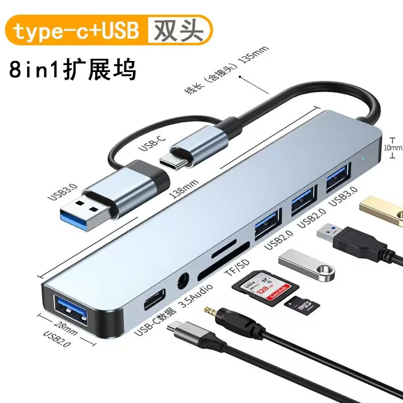 8in1 USB C Hub 4 USB Ports 1 USB-C Jack TF/SD Card Reader 3.5mm Audio Output for MacBook pro iPad pro iPhone 15 Laptop Pi-Mart