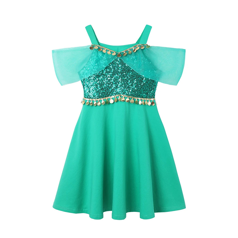 Children's Casual Dress for Girls Mermaid Rapunzel Dress One-Shoulder Sling Short Sleeve Princess Costume Summer Casual Vest NovaCart