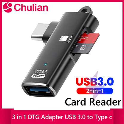 High-Speed 3 in 1 USB 3.0 Type C to TF Card Reader Adapter Memory Card OTG Reader for iPhone 15/16 Huawei PC Laptop Pi-Mart