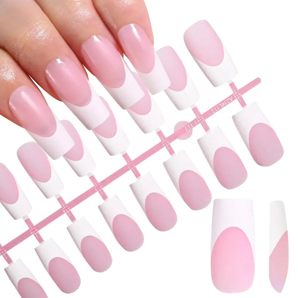 120Pcs Medium Long Square Acrylic French Fake Nails Full Cover Wearable French Press on Nails for Women Mixed Size False Nails NovaCart