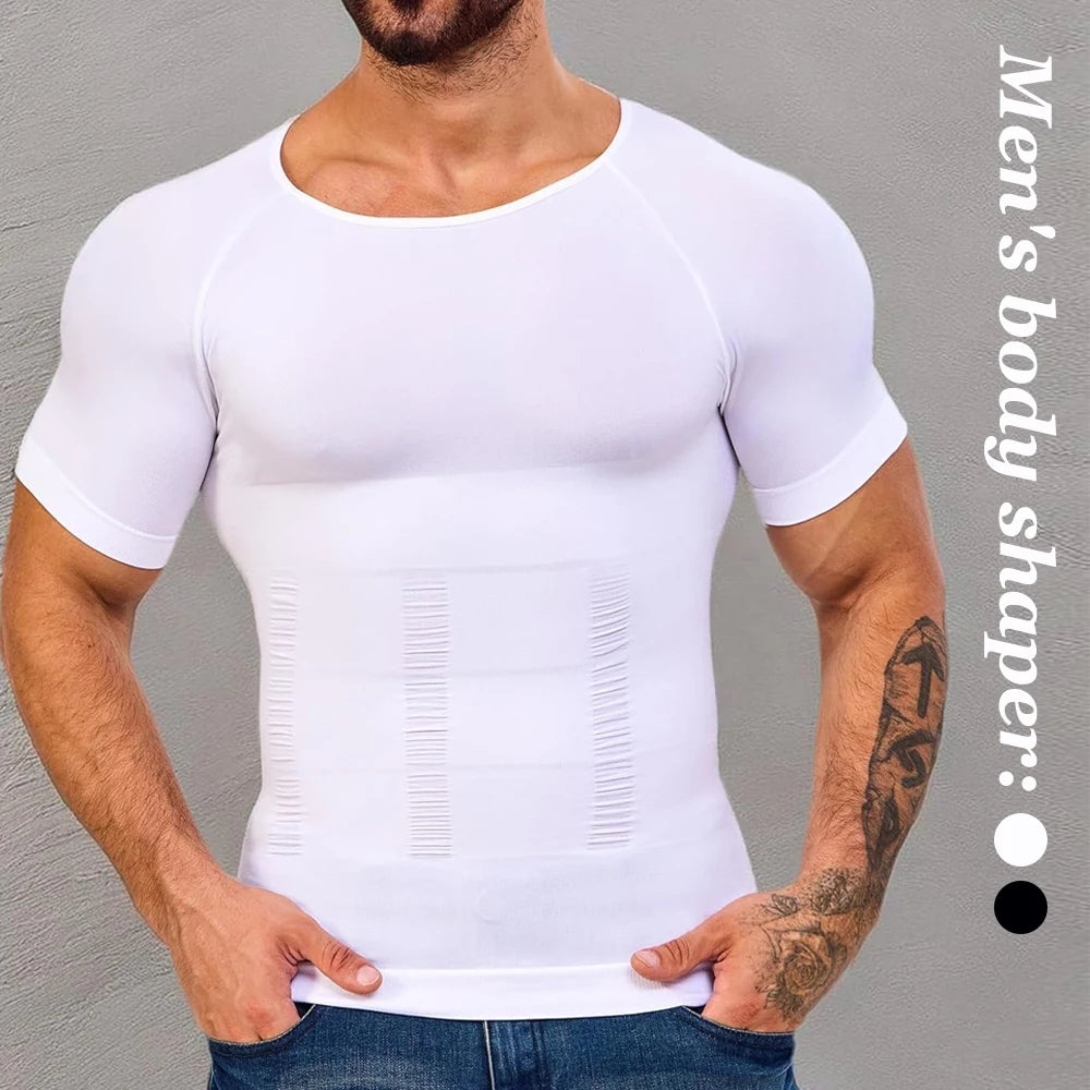 Men's Short Sleeve Compression T-Shirt V-neck Shapewear Tummy Control Flat Belly Tank Top Fitness Workout Slimming Body Shaper NovaCart