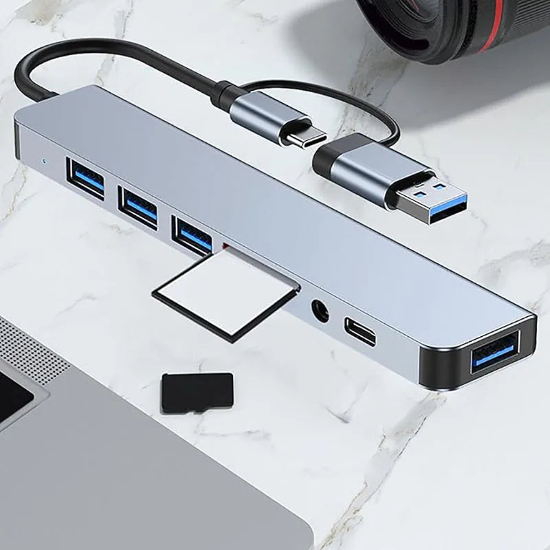 8in1 USB C Hub 4 USB Ports 1 USB-C Jack TF/SD Card Reader 3.5mm Audio Output for MacBook pro iPad pro iPhone 15 Laptop Pi-Mart