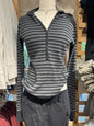 Gray Striped Waffle Hooded T-shirt Women Five  Button CottonSlim Long Sleeve Tee Shirt Casual Preppy Style Vintage Tshirt Y2k NovaCart