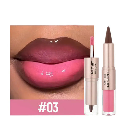 2IN1 Tapered Gradient Lipliner Pen Nude Brown Mirror Glass Lip Gloss Matte Lip Liner Waterproof Lip Contour Non Stick Makeup NovaCart
