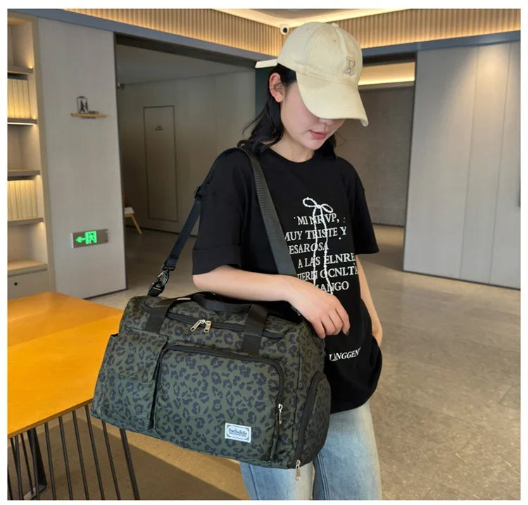 Classic Leopard Print Large Capacity Leisure Luggage Bag with Multiple Pockets and Shoe Compartment Sports Fitness Travel Bag NovaCart