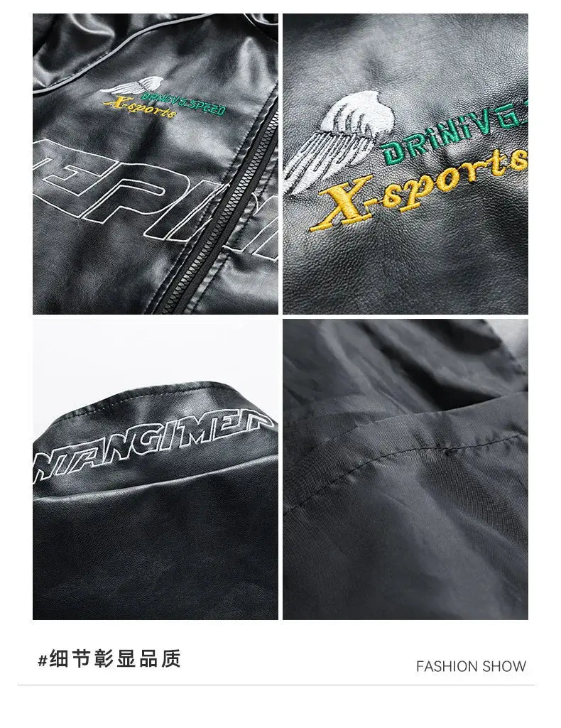 Men's Leather Jacket 2026 New Fall Standing Collar Motorcycle Coat PU Leather Jacket Trendy American Casual Outfit Coat NovaCart