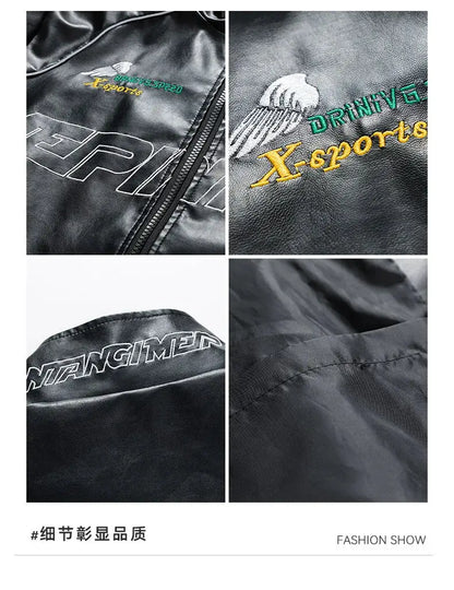 Men's Leather Jacket 2026 New Fall Standing Collar Motorcycle Coat PU Leather Jacket Trendy American Casual Outfit Coat NovaCart