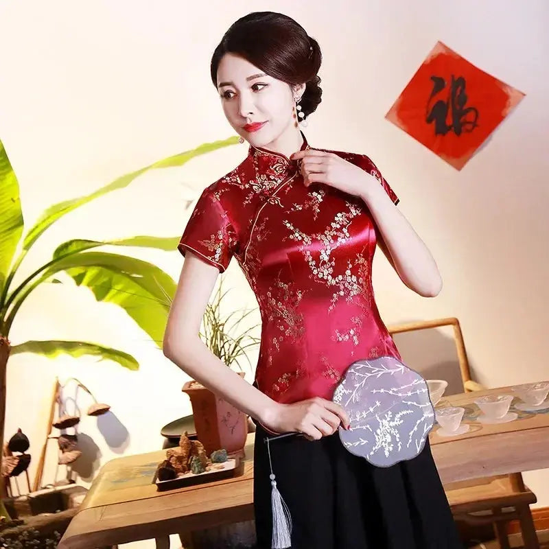Elegant Ethnic Style Streetwear Cheongsam Qipao Tees Fashion Clothes Tshirts Vintage Shirts for Women Y2k Tops Women Clothing NovaCart