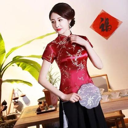 Elegant Ethnic Style Streetwear Cheongsam Qipao Tees Fashion Clothes Tshirts Vintage Shirts for Women Y2k Tops Women Clothing NovaCart