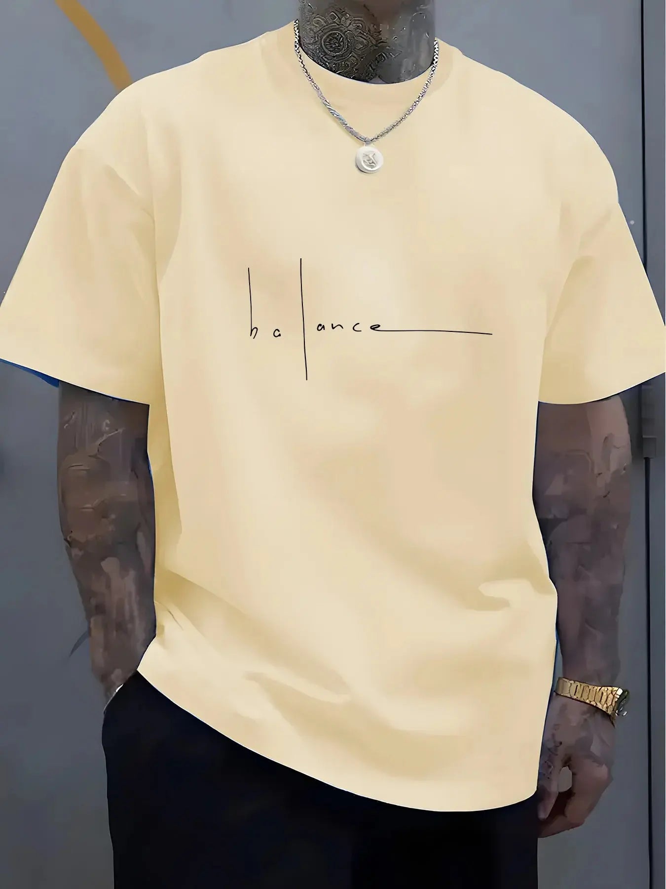 Men's summer 100% pure cotton fashionable casual sports loose trend balance letter print round neck short sleeved T-shirt top NovaCart