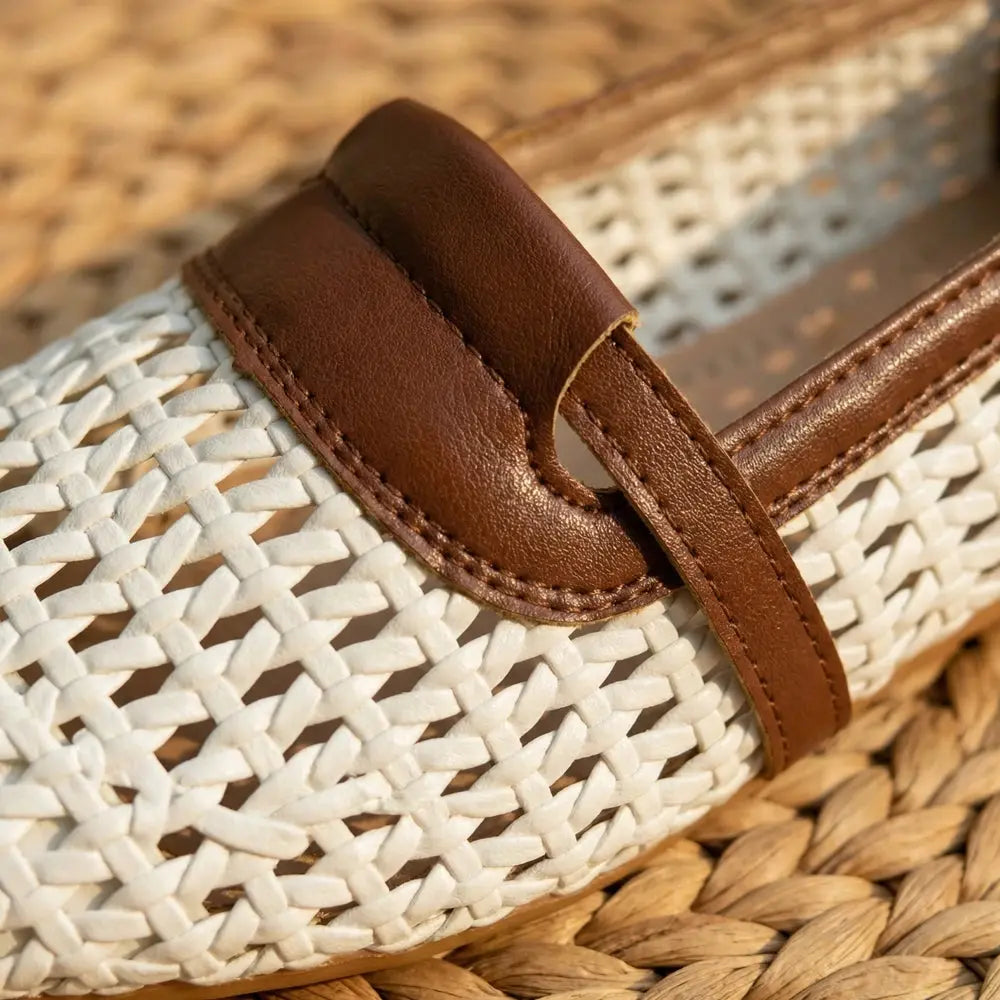 Women‘s Woven Sandals Flat Summer Breathable Mesh Openwork Shoes Square Toe Mary Jane Comfortable Slip On Ballet Sandals Female NovaCart