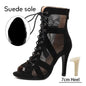 Women Latin Dance Shoes Black Boots High-Top High Heels Salsa Sandals Mesh Tango Boots Ladies Woman Party Ballroom Dance Shoes NovaCart