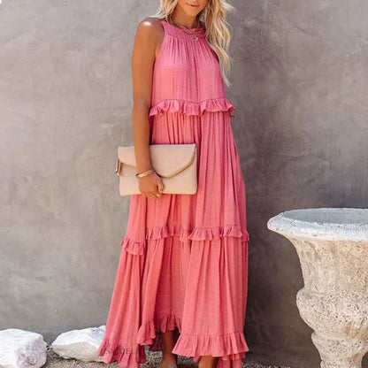Elegant Apricot Ruffle Maxi Dress FitiqueFit